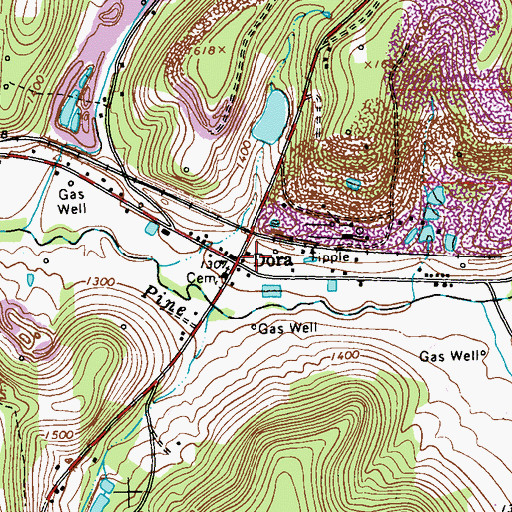Topographic Map of Dora, PA