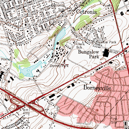 Topographic Map of Dorney Park, PA