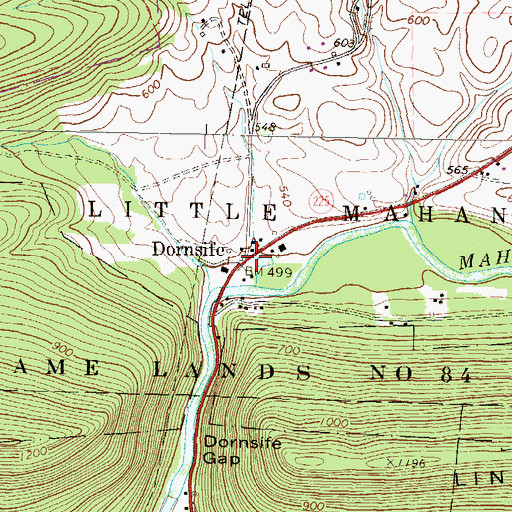 Topographic Map of Dornsife, PA