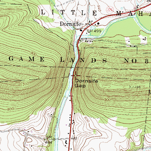 Topographic Map of Dornsife Gap, PA