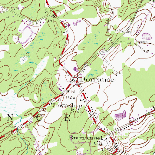 Topographic Map of Dorrance, PA