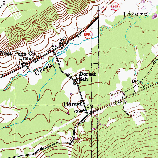 Topographic Map of Dorset School, PA