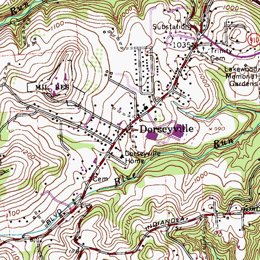 Topographic Map of Dorseyville, PA