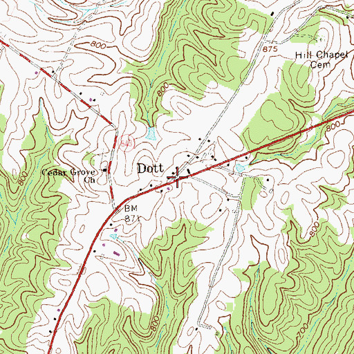 Topographic Map of Dott, PA