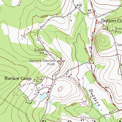 Topographic Map of Dotters Corners Cemetery, PA