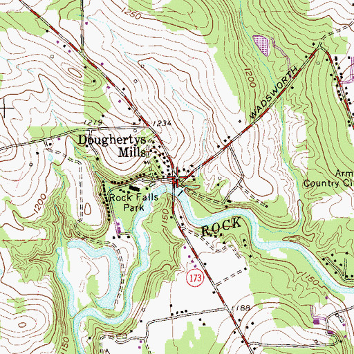 Topographic Map of Doughertys Mills, PA