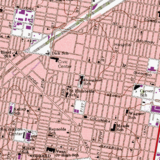 Topographic Map of Douglass School, PA