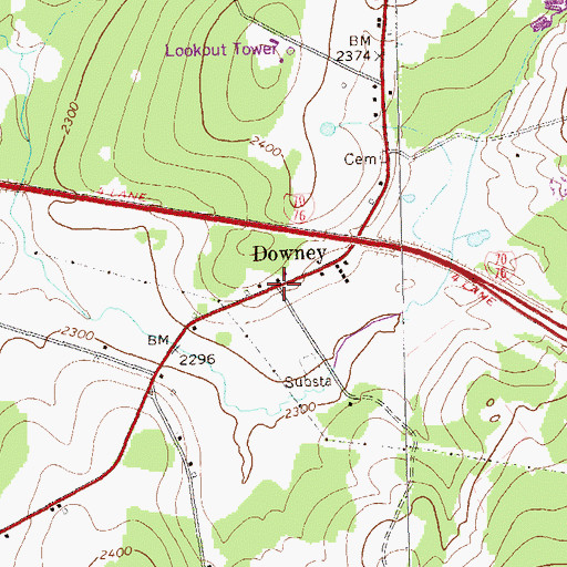 Topographic Map of Downey, PA