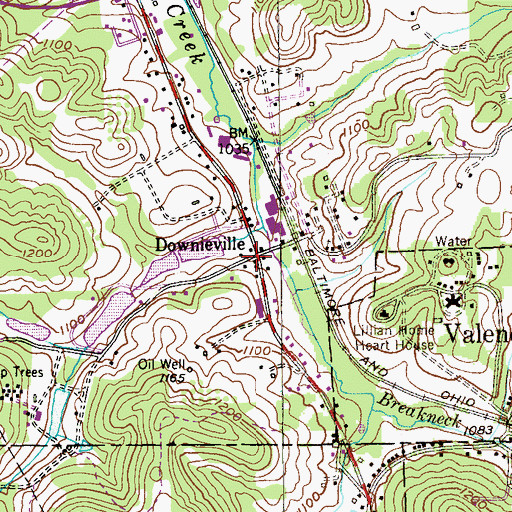 Topographic Map of Downieville, PA