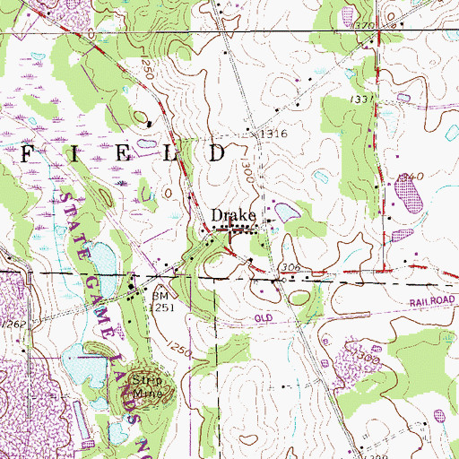Topographic Map of Drake, PA