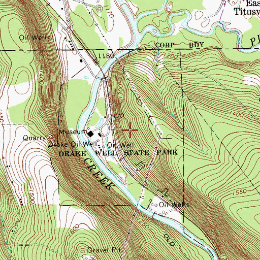Topographic Map of Drake Well State Park, PA