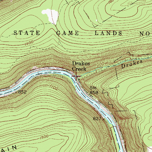 Topographic Map of Drakes Creek, PA