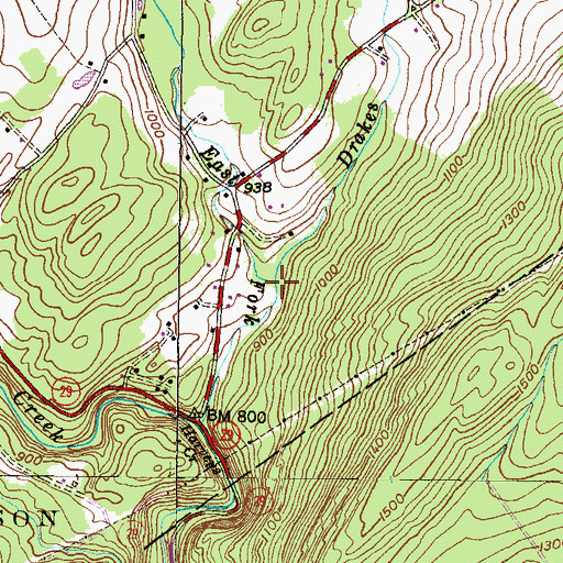 Topographic Map of Drakes Creek, PA