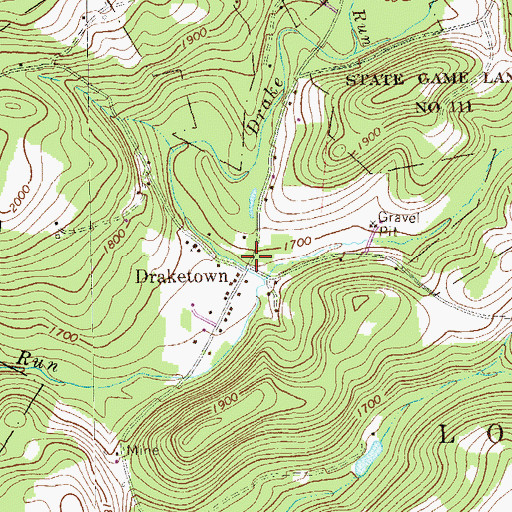 Topographic Map of Draketown, PA