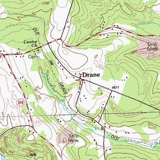 Topographic Map of Drane, PA