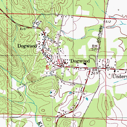 Topographic Map of Dogwood, AL