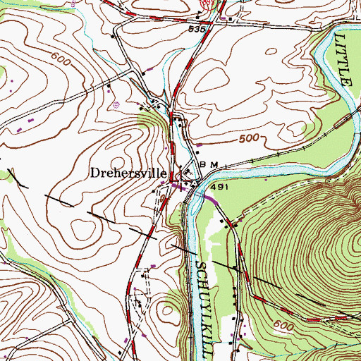 Topographic Map of Drehersville, PA