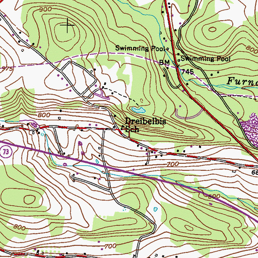 Topographic Map of Dreibelbis School, PA