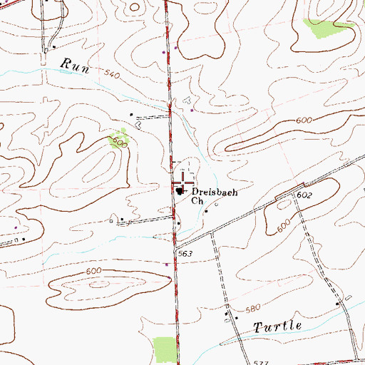 Topographic Map of Dreisbach Church, PA