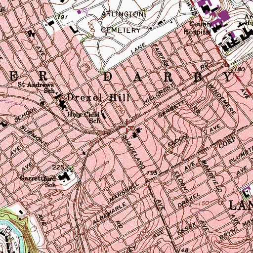 Topographic Map of Drexel Hill, PA