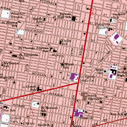 Topographic Map of Drexel School (historical), PA