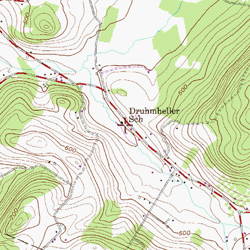 Topographic Map of Drumhellers School, PA