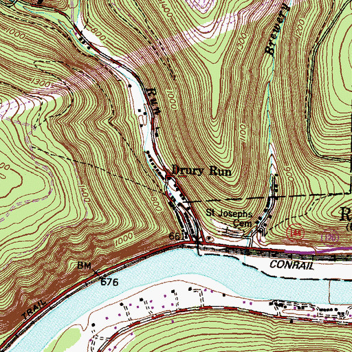 Topographic Map of Drury Run, PA