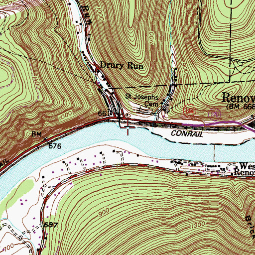 Topographic Map of Drury Run, PA