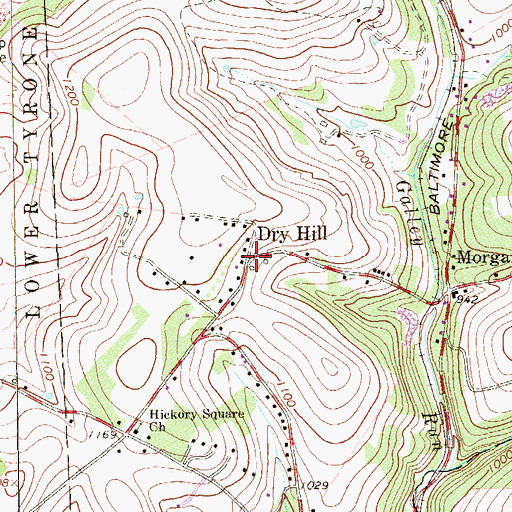 Topographic Map of Dry Hill, PA