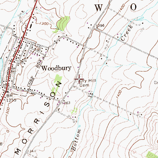 Topographic Map of Dry Hill Cemetery, PA