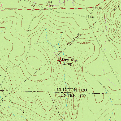 Topographic Map of Dry Run Camp, PA