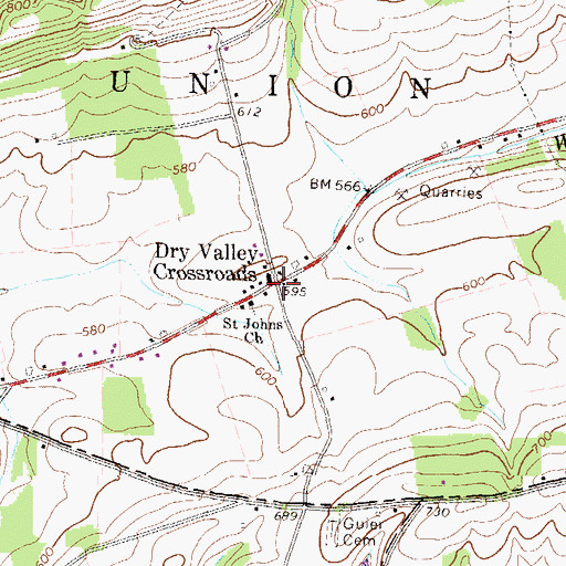 Topographic Map of Dry Valley Crossroads, PA