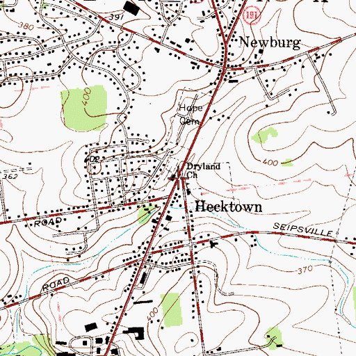 Topographic Map of Dryland Church, PA