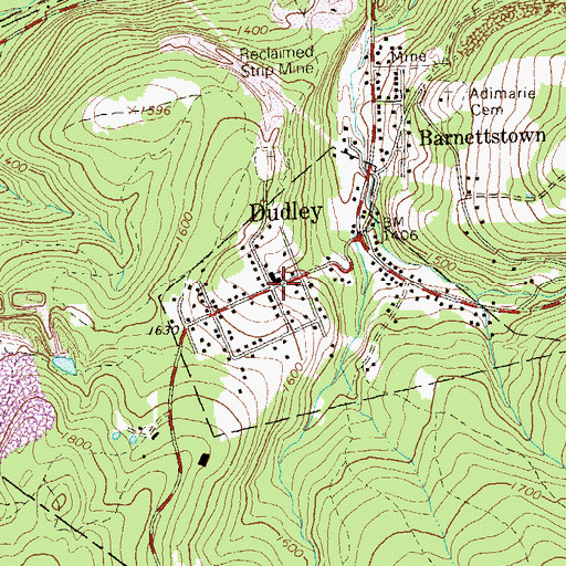 Topographic Map of Dudley, PA