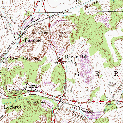 Topographic Map of Dugan Hill, PA