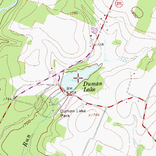 Topographic Map of Duman Lake, PA