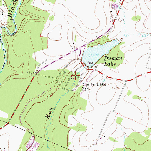 Topographic Map of Duman Lake Park, PA