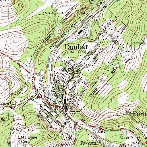 Topographic Map of Dunbar, PA