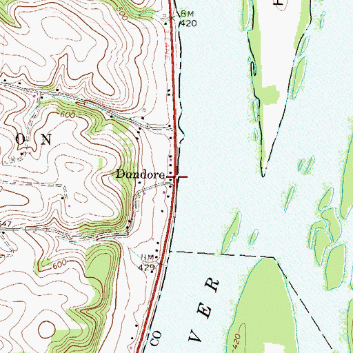 Topographic Map of Dundore, PA