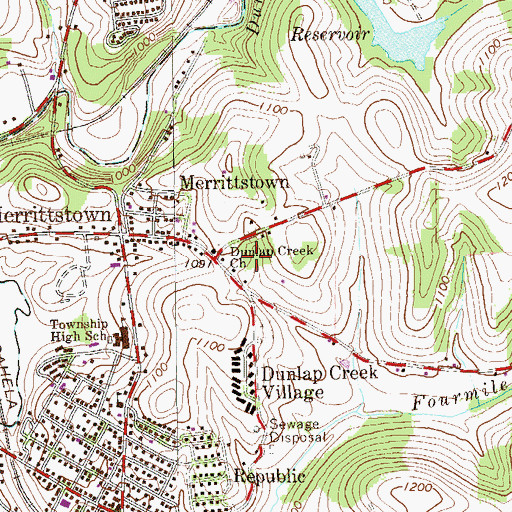 Topographic Map of Dunlap Creek Church, PA