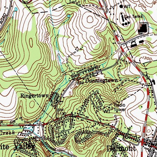 Topographic Map of Dunningtown, PA