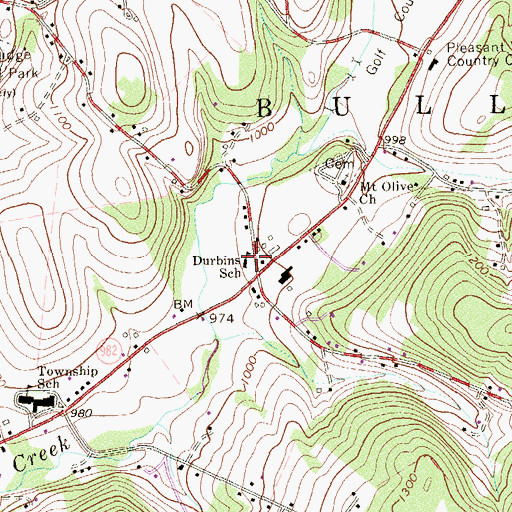 Topographic Map of Durbins School, PA