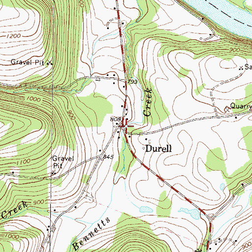Topographic Map of Durell, PA