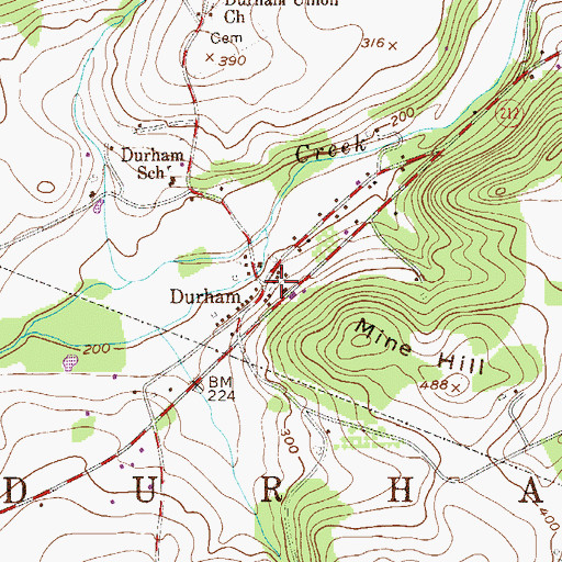 Topographic Map of Durham, PA