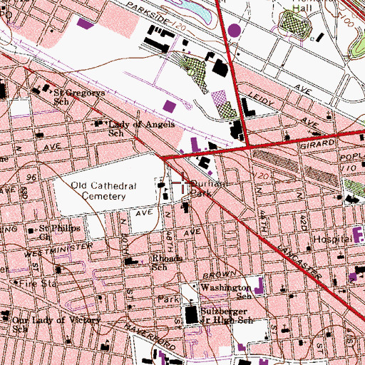 Topographic Map of Clara Muhammad Square, PA