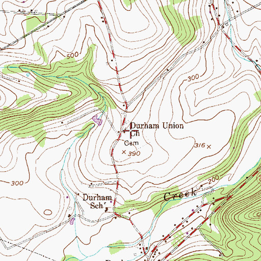 Topographic Map of Durham Union Church, PA