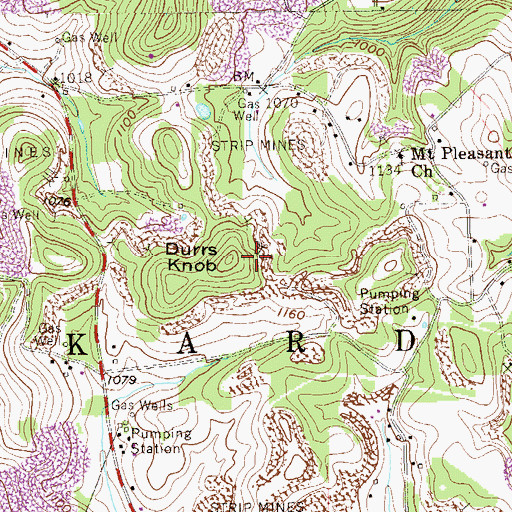Topographic Map of Durrs Knob, PA