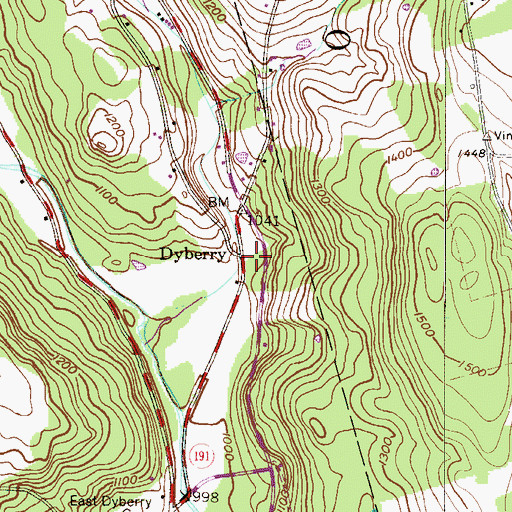 Topographic Map of Dyberry, PA