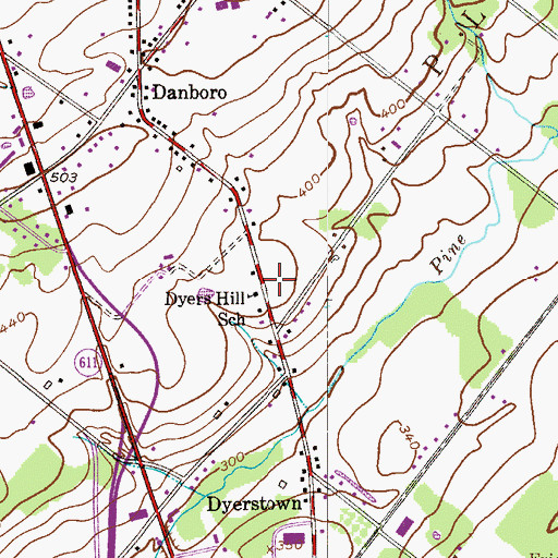 Topographic Map of Dyers Hill School, PA