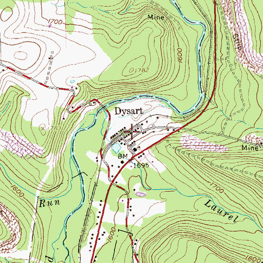 Topographic Map of Dysart, PA